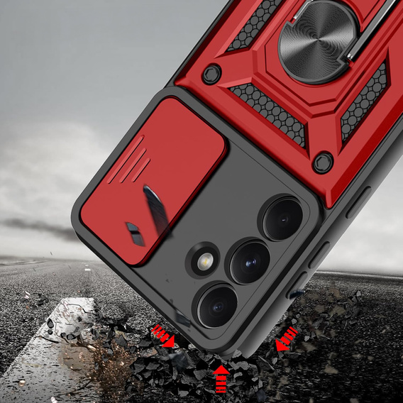 Armored Case for Samsung Galaxy A56, CamShield Slide, red + Tempered Glass 9H