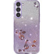 Case for Samsung Galaxy S23, Glitter Flower, purple