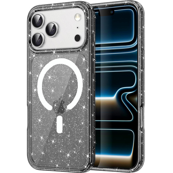 Case for iPhone 17 Pro Max, for MagSafe, glitter - translucent black