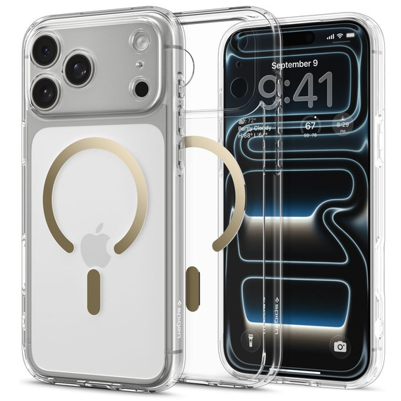 Spigen case for iPhone 17 Pro, Ultra Hybrid MagSafe, Clear / Gold