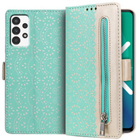 Flip case for Samsung Galaxy A53 5G, Wallet Pocket Zipper Lace, green