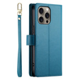 Flip case for iPhone 16 Pro Max, Wallet Zipper Pocket, blue