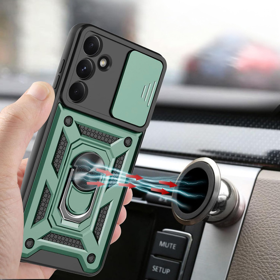 Armored Case for Samsung Galaxy A36, CamShield Slide, green + Tempered Glass 9H