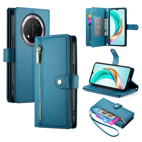 Flip case for Honor Magic 7 Lite, Wallet Zipper Pocket, blue