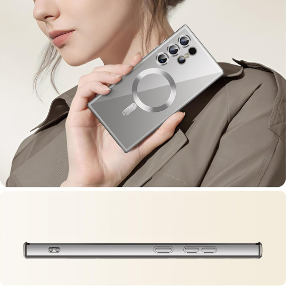 Case for Samsung Galaxy S25 Ultra, Electro MagSafe, silver + Screen Glass