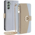 Flip case for Samsung Galaxy M34 5G, Wallet Zipper Pocket, with mirror, blue