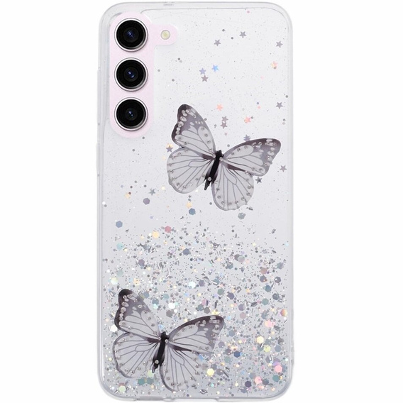 Case for Samsung Galaxy S24, Glitter Butterfly, white