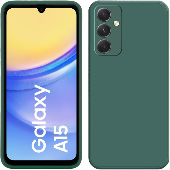Case for Samsung Galaxy A15, Silicone Lite, dark green + 9H glass