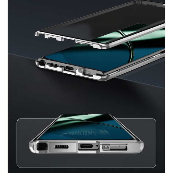 Case for OnePlus 12 5G, Magnetic Dual Glass, silver