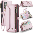 Case CASEME for Samsung Galaxy S25 Ultra, RFID Leather Wallet, with shoulder strap, pink