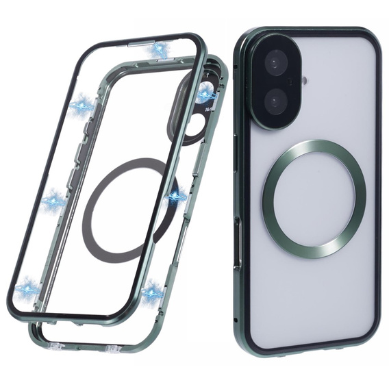 Magnetic Dual Glass MagSafe case for iPhone 16, green