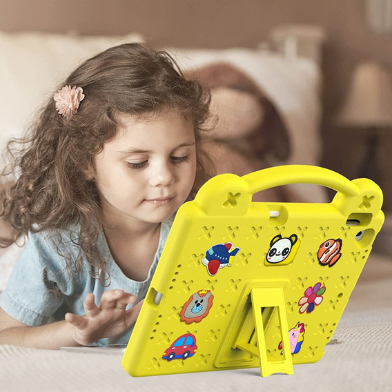 Children's case for iPad 10.2" 2021/2020/2019 (9/8/7 gen.) / Air 10.5" 2019 (3 gen.), Cute Patterns, with stand, yellow