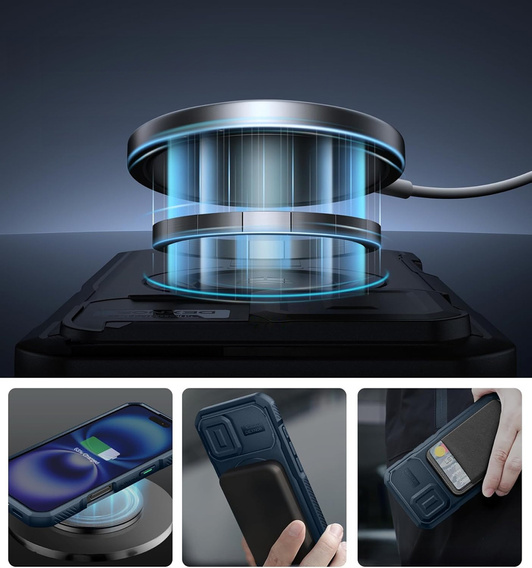 Armored case for iPhone 16, Dexnor CamProtect MagSafe, blue