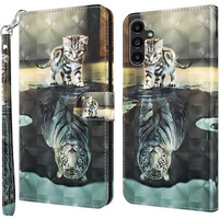 Flip case for Samsung Galaxy A14 4G/5G, Wallet, Cat & Tiger, grey
