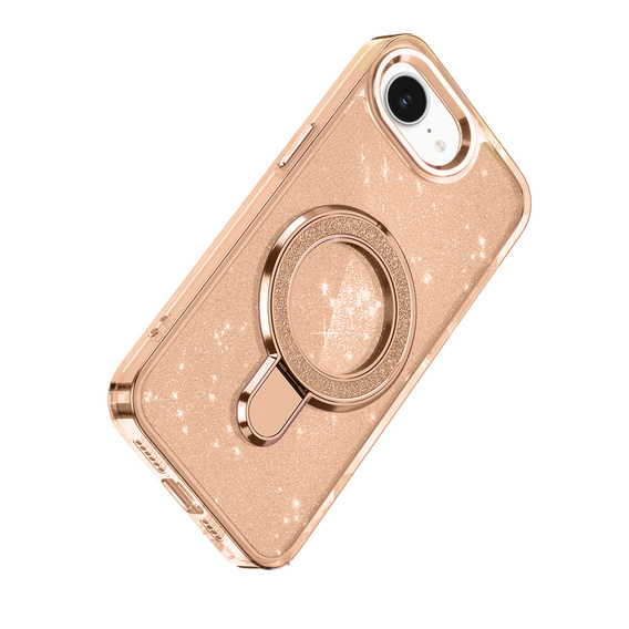 Case for iPhone 16e, Glittery Magnetic Kickstand, pink rose gold