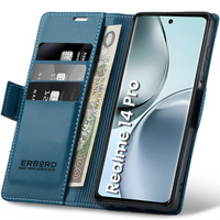Case for Realme 14 Pro 5G, ERBORD Glossy Litchi, wallet with flap, blue