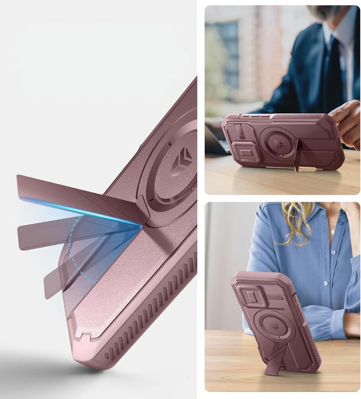 Armored case for iPhone 16 Pro, Dexnor CamProtect MagSafe, pink (Two frames)