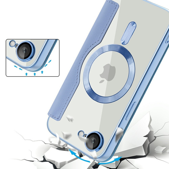 Flip case for iPhone 16E, RFID Wallet MagSafe CamShield, blue