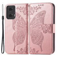 Flip case for Motorola Moto G24 / G24 Power / G04, Butterfly, pink rose gold