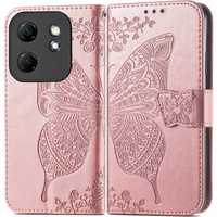 Flip case for Infinix Hot 50i 4G, Butterfly, pink rose gold