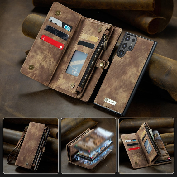CASEME case for Samsung Galaxy S25 Ultra, Retro Leather Wallet, with strap, brown