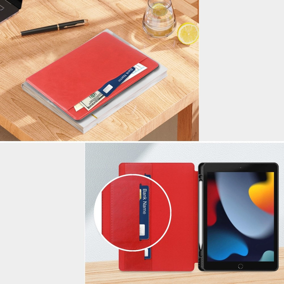 Case for iPad 10.2 2021 / 2020 / 2019, Business Card and Pen Slot, red