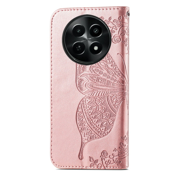 Flip case for Realme 12, Butterfly, pink rose gold