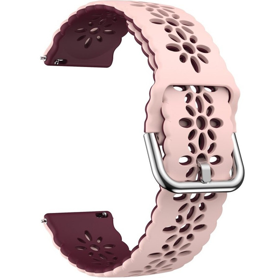 Universal 20mm Soft Hollowed-out Silicone Strap, pink/maroon