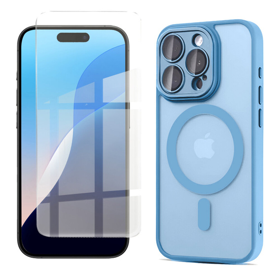 Case for iPhone 16 Pro Max, for MagSafe, ERBORD Matt Case, blue + Screen Glass