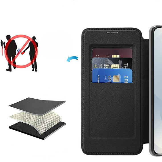 Flip case for Samsung Galaxy S25 Edge, RFID Wallet MagSafe CamShield, black