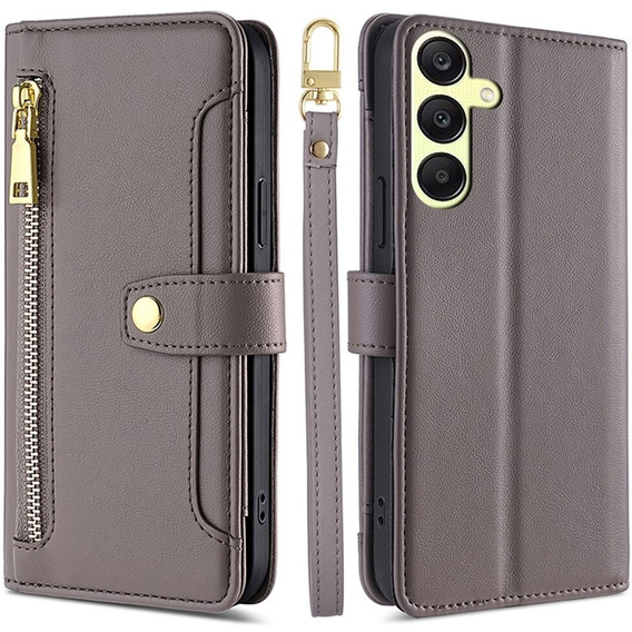 Flip case for Samsung Galaxy A25 5G, Wallet Zipper Pocket, grey