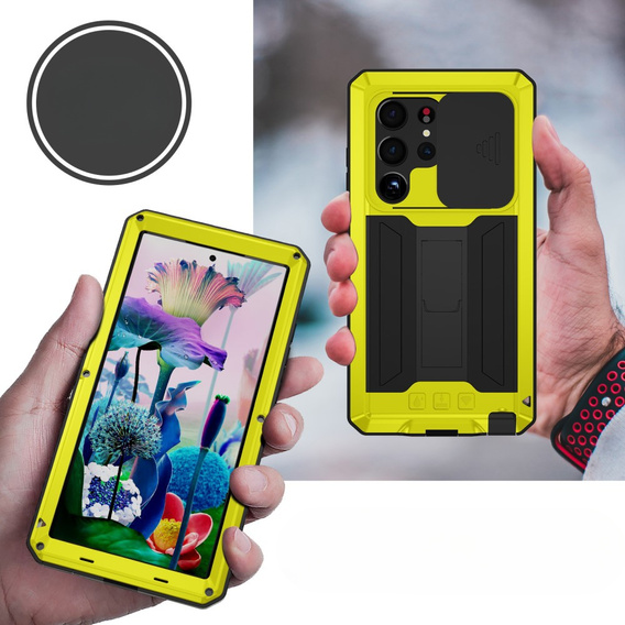 Armored case for Samsung Galaxy S23 Ultra, R-JUST CamShield Slide, yellow