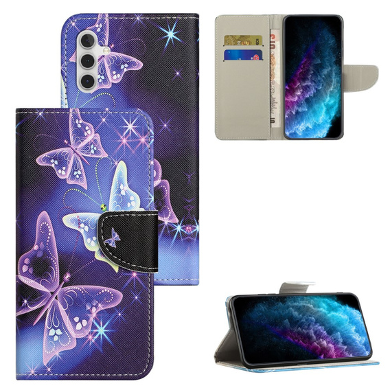 Flip case for Samsung Galaxy M15 5G, Wallet, Sparkling Butterflies