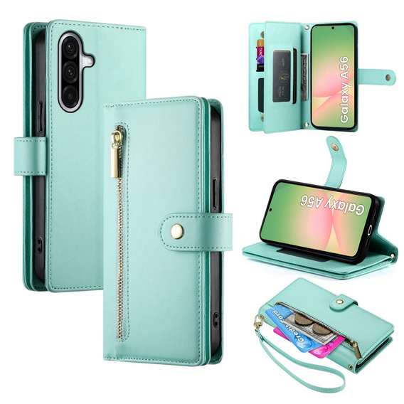 Flip case for Samsung Galaxy A56 5G, Wallet Zipper Pocket, green