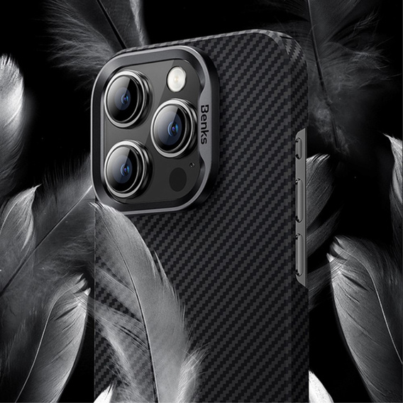 BENKS Kevlar Case for iPhone 15 Pro Max, for MagSafe, Carbon Fiber, black