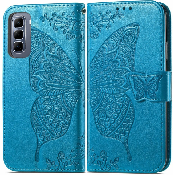 Flip case for Infinix Hot 50 Pro+ 4G, Butterfly, blue