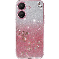 Case for Xiaomi Redmi 13C / Poco C65, Glitter Flower, pink rose gold