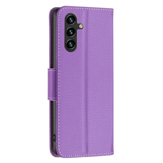 Flip case for Samsung Galaxy A15, Wallet Litchi Leather, purple + 9H glass