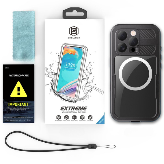 IP68 Waterproof Case for iPhone 16 Pro, SHELLBOX MagSafe, black