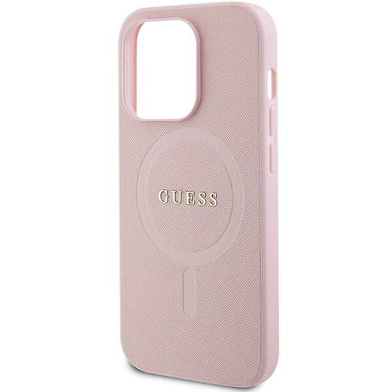 GUESS Case for iPhone 14 Pro, Saffiano MagSafe, pink