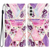 Flip case for Samsung Galaxy A25 5G, Wallet, marble & flowers, pink + 9H glass