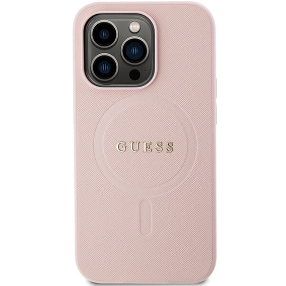 GUESS Case for iPhone 14 Pro, Saffiano MagSafe, pink