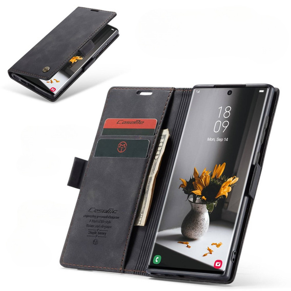 CASEME case for Samsung Galaxy S22 Ultra, Leather Wallet Case, black