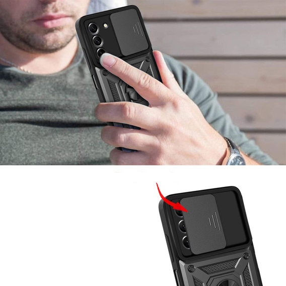 Armored case for Samsung Galaxy S21 FE, armored Slide Ring, black + 9H glass