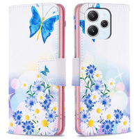Flip case for Xiaomi Redmi 12 4G, Wallet, butterfly & flowers, white