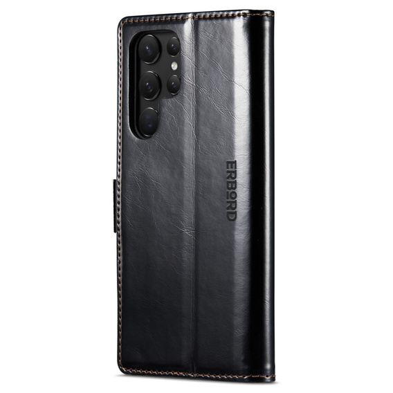 Flip case for Samsung Galaxy S23 Ultra, ERBORD Waxy Wallet, black
