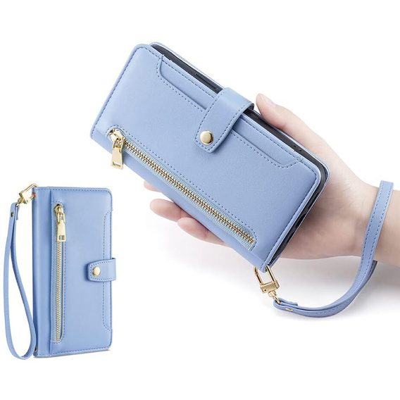 Flip case for Xiaomi Poco F6 Pro, Wallet Zipper Pocket, blue