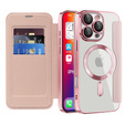 Flip case for iPhone 16 Pro, RFID Wallet MagSafe CamShield, pink