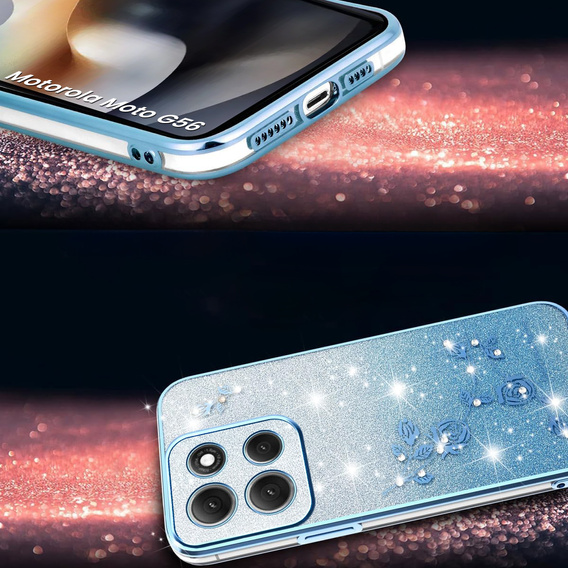 Case for Motorola Moto G56 5G, Glitter Flower, blue