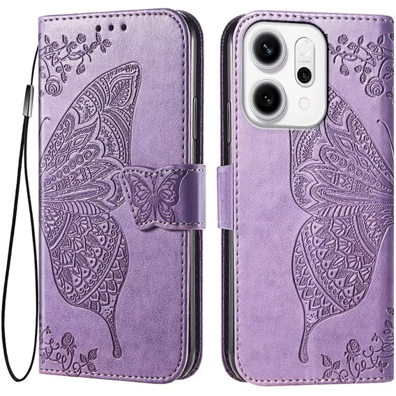 Flap case for Oppo Reno 14, Butterfly, wallet, purple